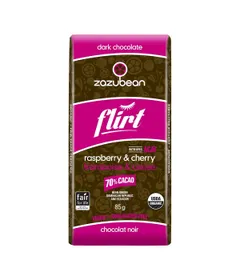 Zazubean Flirt Raspberry and Cherry Dark Chocolate Bar