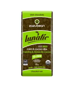 Zazubean Organic Lunatic Dark Chocolate Mint Cocoa Bar