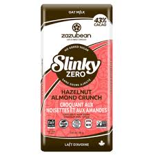 Zazubean Organic Slinky Zero Hazelnut Almond Crunch Chocolate Bar